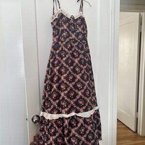 *SOLD* Christy Dawn Black and Pink Floral Maxi Dress